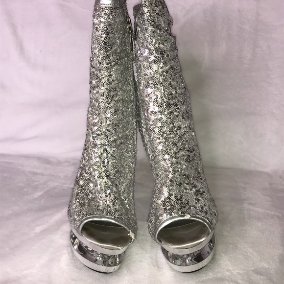 Pleaser Sequins/Chrome Boots - Picture 2 of 6